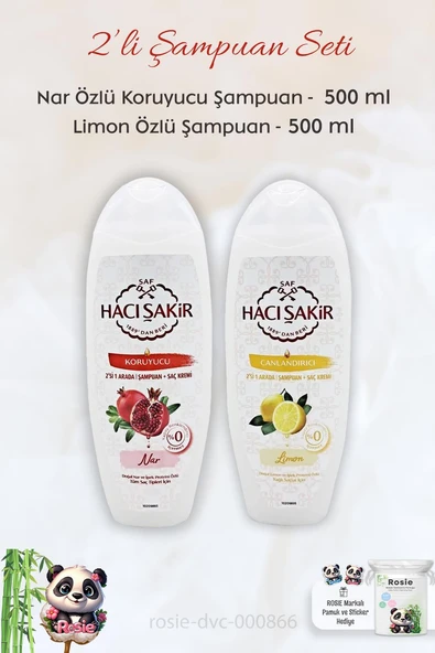 Hacı Şakir Nar 2si 1 Arada Şampuan 500 ml,  Limonlu  Şampuan 500 ml ve ROSIE ürün görseli 1