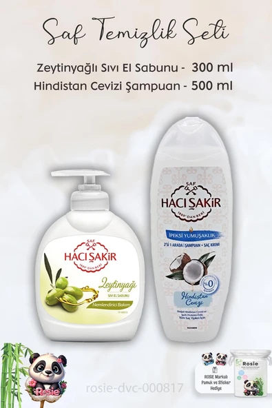 Hacı Şakir Zeytinyağlı Sıvı Sabun 300 ml,  Hindistan Cevizli Şampuan 500 ml  ve ROSIE ürün görseli 1