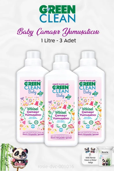 3 Adet Green Clean Baby Bitkisel Çamaşır Yumuşatıcı Lavanta Yağlı 1 lt ve ROSIE ürün görseli 1