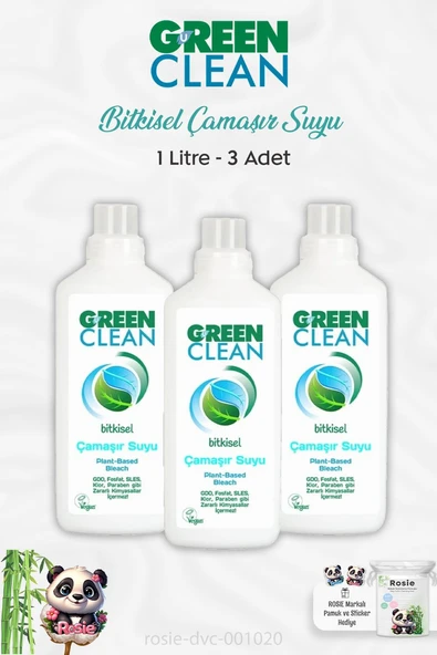 3 Adet Green Clean Bitkisel Çamaşır Suyu 1 lt ve ROSIE ürün görseli 1