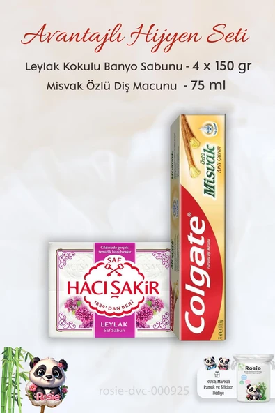 Colgate Misvak Özlü Diş Macunu 75 ml,  H. Şakir Leylak Kokulu Banyo Sabunu 4 x 150 gr ve ROSIE ürün görseli 1