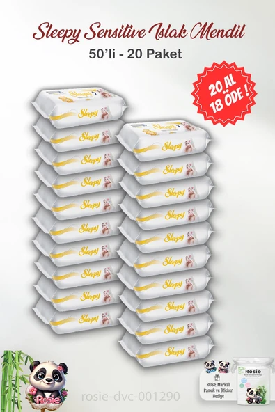20 AL 18 ÖDE Sleepy Sensitive Islak Bebek Mendil 50'li ve ROSIE ürün görseli 1