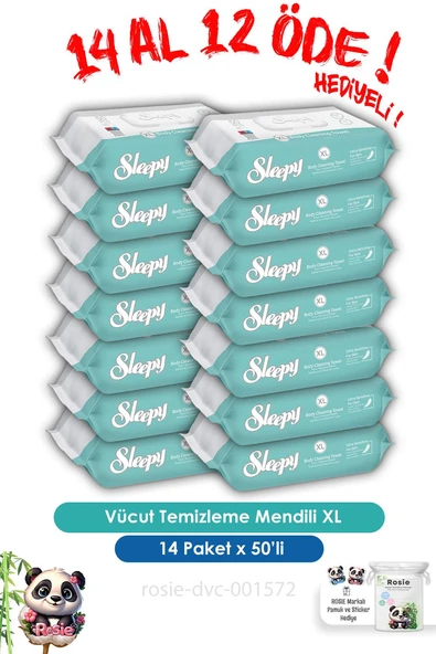 Sleepy 14 AL 12 ÖDE Vücut Temizleme Mendili Xl 50"li ve ROSIE ürün görseli 1
