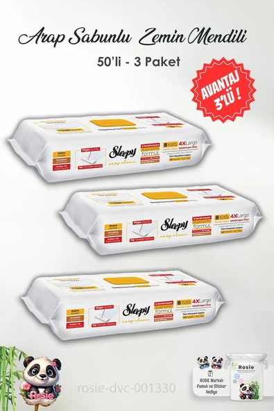3 Adet Sleepy Arap Sabunu Katkılı Mopa Uyumlu 4 XLarge Yer Temizlik Havlusu 50'li ve ROSIE ürün görseli 1