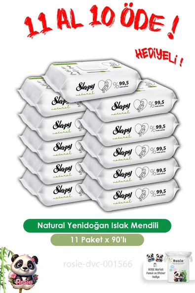Sleepy 11 AL 10 ÖDE Natural Yenidoğan Islak Mendili 90 Adet ve ROSIE ürün görseli 1
