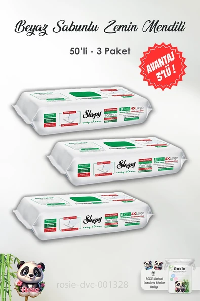 3 Adet Sleepy Beyaz Sabun Katkılı 8 Katlı 4X Large Mopa Uyumlu Temizlik Havlusu 50' li ve ROSIE ürün görseli 1