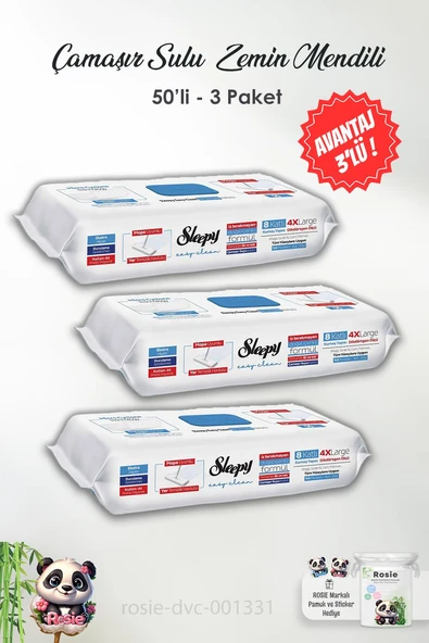 3'lü Sleepy Çamaşır Suyu Katkılı 8 Katlı 4X Large Mopa Uyumlu Temizlik Havlusu 50 li ve ROSIE ürün görseli 1