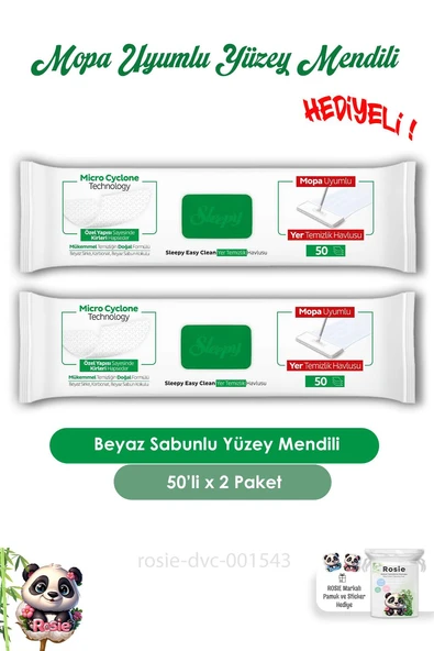 Sleepy 2 Adet Beyaz Sabunlu Mopa Uyumlu Yer Mendili 50'li ve ROSIE ürün görseli 1