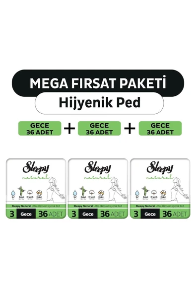 Natural Ultra Hassas Hijyenik Ped Mega Fırsat Paketi Gece 108 Adet ürün görseli 1