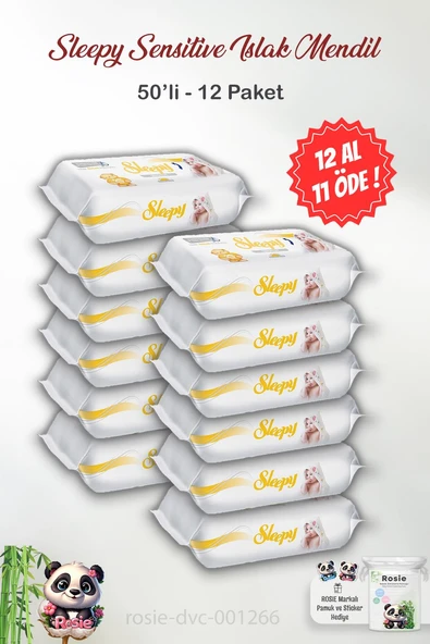 12 AL 11 ÖDE Sleepy 50'li Sensitive Islak Bebek Mendil ve ROSIE ürün görseli 1