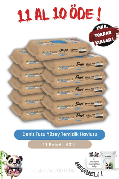 Sleepy 11 AL 10 ÖDE  Bio Çözünür Yüzey Temizlik Havlusu Deniz Tuzu 50'li ve ROSIE ürün görseli 1