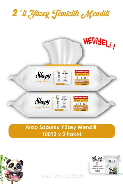 Sleepy 2 Adet Arap Sabunlu Yüzey Temizlik Havlusu 100' lü ve ROSIE ürün görseli 1
