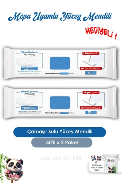Sleepy 2 Adet Çamaşır Sulu Mopa Uyumlu Yer Mendili 50'li ve ROSIE ürün görseli 1