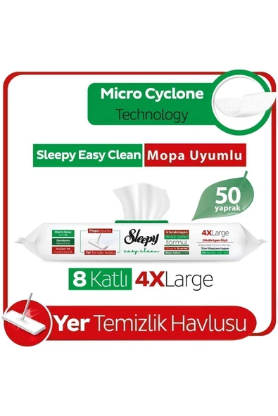 Easy Clean Beyaz Sabun Katkılı Mopa Uyumlu Yer Temizlik Havlusu 50 Yaprak, Dayanıklı Özel Ambalaj ürün görseli 1