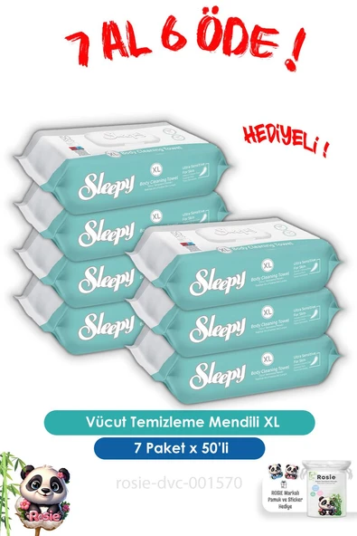 Sleepy 7 AL 6 ÖDE Vücut Temizleme Mendili Xl 50"li ve ROSIE ürün görseli 1
