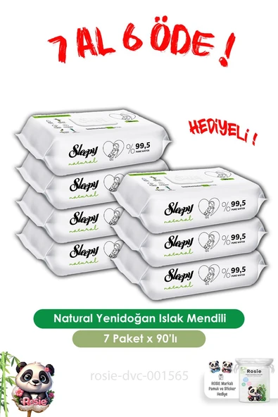 Sleepy 7 AL 6 ÖDE Natural Yenidoğan Islak Mendili 90 Adet ve ROSIE ürün görseli 1