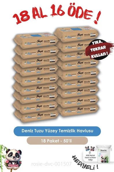 Sleepy 18 AL 16 ÖDE Bio Çözünür Yüzey Temizlik Havlusu Deniz Tuzu 50'li ve ROSIE ürün görseli 1