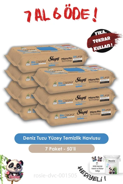 Sleepy 7 AL 6 ÖDE  Bio Çözünür Yüzey Temizlik Havlusu Deniz Tuzu 50'li ve ROSIE ürün görseli 1