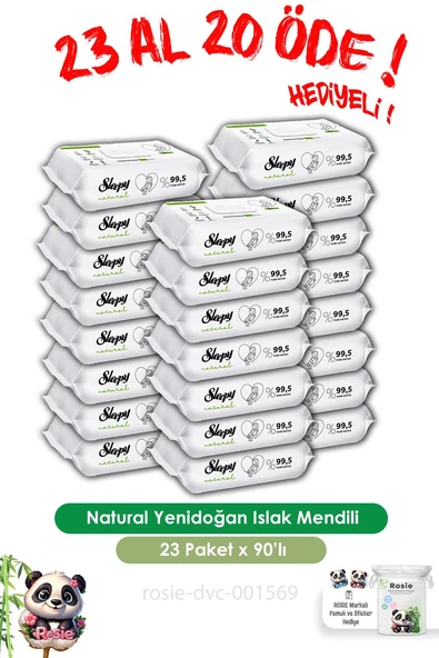 Sleepy 23 AL 20 ÖDE Natural Yenidoğan Islak Mendili 90 Adet ve ROSIE ürün görseli 1