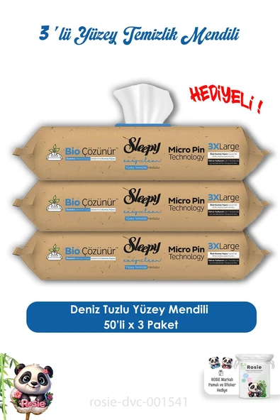 Sleepy 3 Adet Deniz Tuzu Yüzey Temizlik Havlusu 50'li ve ROSIE ürün görseli 1