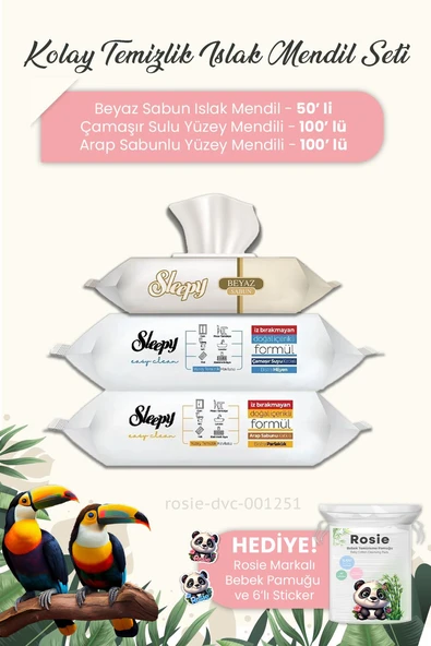 Sleepy  Kolay Temizlik Islak Mendil Seti 3'lü ve ROSIE ürün görseli 1