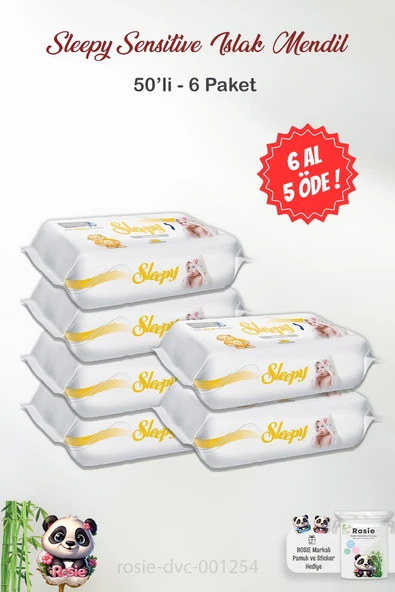 6 AL 5 ÖDE Sleepy Sensitive 50'li Islak Bebek Mendil ve ROSIE Pamuk ürün görseli 1