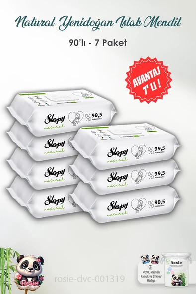 7 Adet Sleepy Natural Yenidoğan Islak Mendili 90'lı ve ROSIE ürün görseli 1
