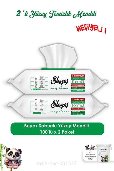 Sleepy Easy Clean 2 Adet Yüzey Temizlik Havlusu 100' lü ve ROSIE ürün görseli 1