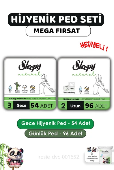 Sleepy Natural Hijyenik Ped Gece 54 Adet Günlük Ped Uzun 96 Adet ve ROSIE ürün görseli 1