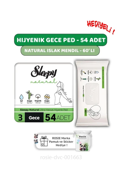 Sleepy Natural Ultra Hassas Hijyenik Ped Gece 54 Adet, Natural 60'lı Islak Mendil e ROSIE ürün görseli 1