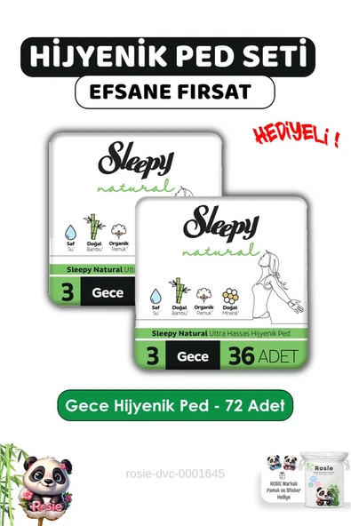 Sleepy Natural Ultra Hassas Hijyenik Ped Gece 72 Adet Ped ve ROSIE ürün görseli 1