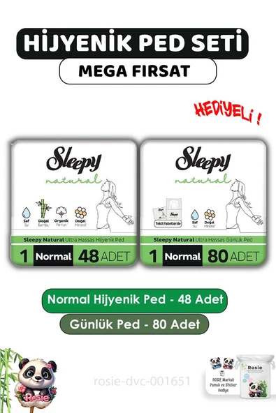 Sleepy Natural Hijyenik Ped Normal 48 Adet Günlük Normal 80 Adet ve ROSIE ürün görseli 1