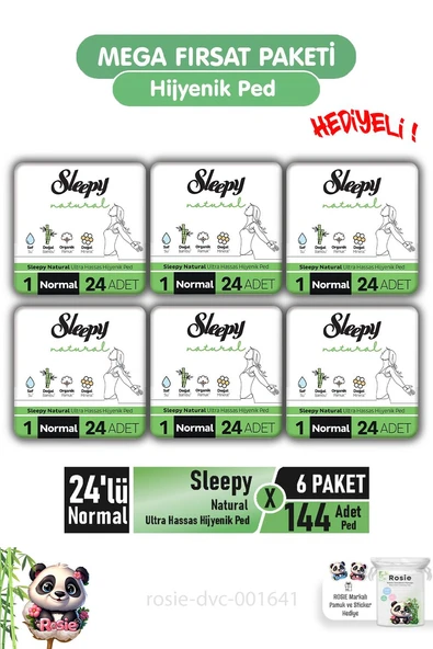 Sleepy Natural Ultra Hassas Hijyenik Ped 24'lü Normal X 6 Paket ve ROSIE ürün görseli 1