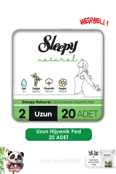Sleepy Natural Ultra Hassas Hijyenik Ped Uzun 20 Adet Ped ve ROSIE ürün görseli 1