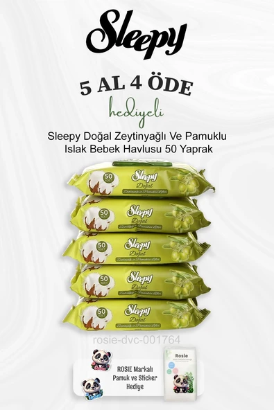 Sleepy Doğal Zeytinyağlı Ve Pamuklu Islak Bebek Havlusu 50 Yaprak 5 Al 4 Öde ve Rosie Pamuk ürün görseli 1