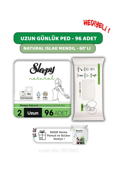 Sleepy Natural Ultra Hassas Hijyenik Günlük Ped Uzun 96 Adet, Natural 60'lı Islak Mendil ve ROSIE ürün görseli 1