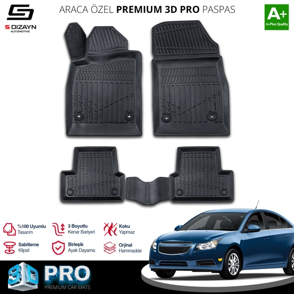 S-Dizayn Chevrolet Cruze 3D Pro Havuzlu Paspas 2008-2019 A+ Kalite ürün görseli 1