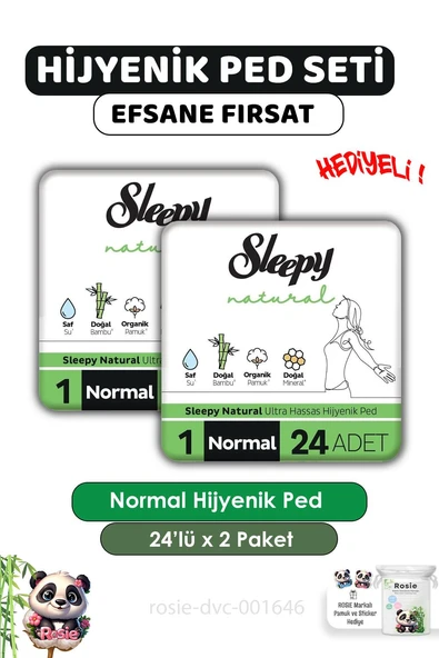 Sleepy Natural Süper Eko Normal Hijyenik Ped 24'lü X2 ve ROSIE ürün görseli 1