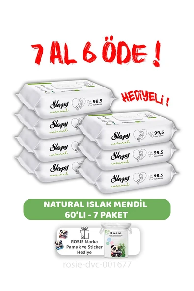 Sleepy 7 AL 6 ÖDE  Natural Yenidoğan Islak Bebek Havlusu 60'lı ve ROSIE ürün görseli 1