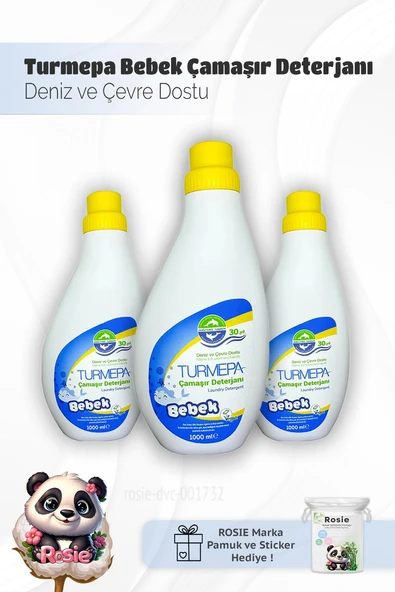 Turmepa Baby Çamaşır Deterjanı 1000 ml x 3 ve Rosie Pamuk ürün görseli 1