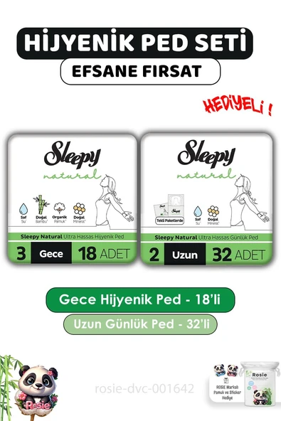 Sleepy Natural Ped Gece 18 Li + Günlük Uzun 32 Li ve ROSIE ürün görseli 1