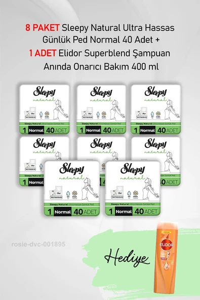 Sleepy Natural Günlük Ped Normal 40 Adet X 8 ve Elidor Onarıcı Bakım 400 ml ürün görseli 1