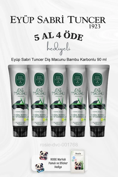 Eyüp Sabri Tuncer Diş Macunu Bambu Karbonlu 90 ml 5 Al 4 Öde ve Rosie Pamuk ürün görseli 1