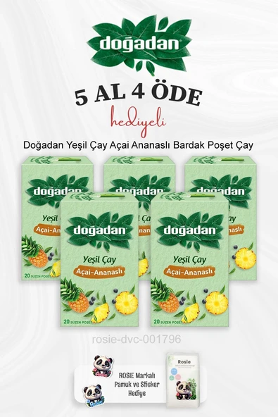 Doğadan Yeşil Çay Açai Ananaslı Bardak Poşet Çay 5 Al 4 Öde ve Rosie Pamuk ürün görseli 1