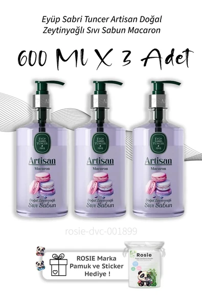 Eyüp Sabri Tuncer Artisan Doğal Zeytinyağlı Sıvı Sabun Macaron 600 ml  X3 ürün görseli 1