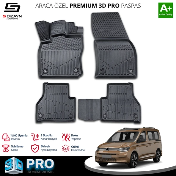 S-Dizayn VW Caddy 3D Pro Havuzlu Paspas 2020 Üzeri A+ Kalite ürün görseli 1