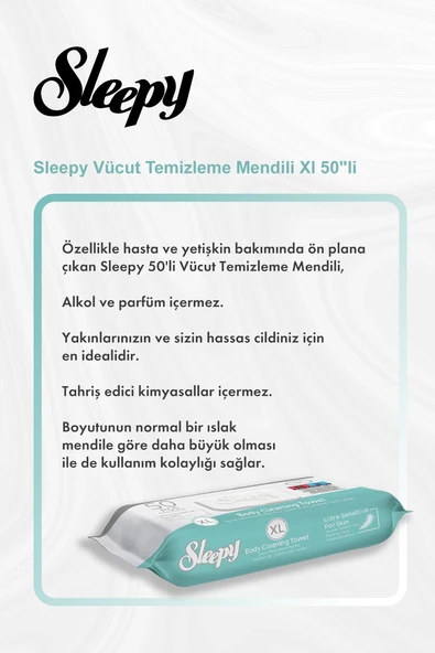 Sleepy Vücut Temizleme Mendili Xl 50"li 5 Al 4 Öde ve Rosie Pamuk ürün görseli 1