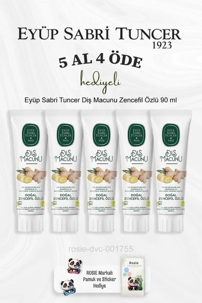 Eyüp Sabri Tuncer Diş Macunu Zencefil Özlü 90 ml 5 Al 4 Öde ve Rosie Pamuk ürün görseli 1
