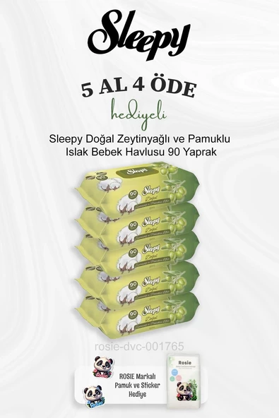 Sleepy Doğal Zeytinyağlı ve Pamuklu Islak Bebek Havlusu 90 Yaprak 5 Al 4 Öde ve Rosie Pamuk ürün görseli 1