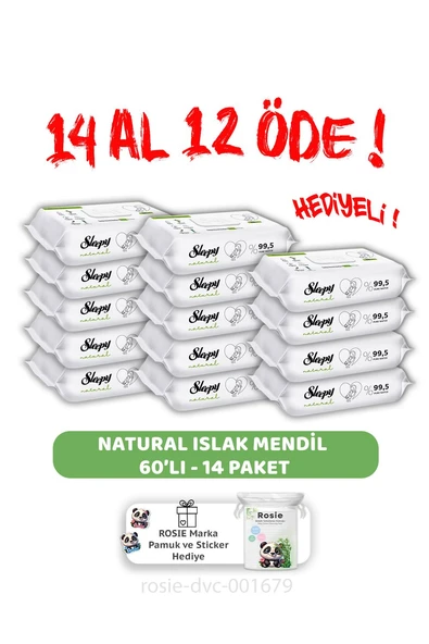 Sleepy 14 AL 12 ÖDE  Natural Yenidoğan Islak Bebek Havlusu 60'lı ve ROSIE ürün görseli 1